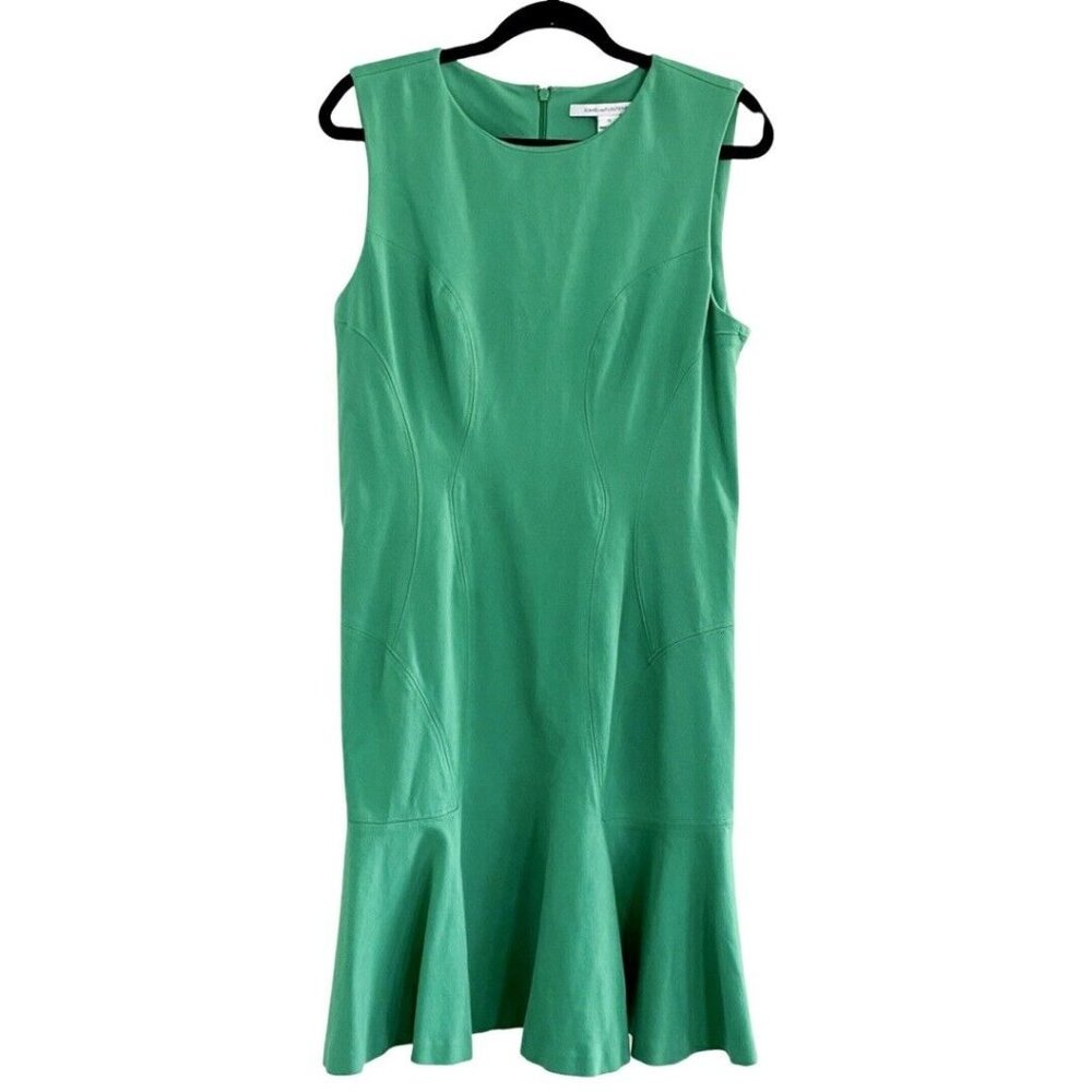 Diane Von Furstenberg Jaelyn Shamrock Green Sleeveless Flounce Hem Dress Size 12 - Picture 6 of 10